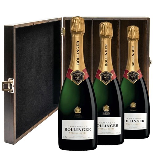 Bollinger Brut Special Cuvee Champagne 75cl Treble Elm Wood Gift Boxed Champagne (3x75cl)